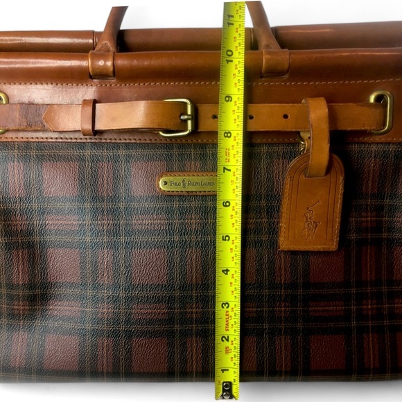 RALPH LAUREN Tartan Plaid Brown Green Doctors Bag Boston Weekend Travel Suitcase - Picture 13 of 17
